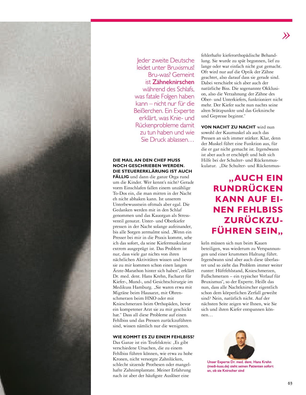 Grazia Beauty صفحة 63 عن صرير الأسنان مع DR. MED. DR. MED. DENT. HANS KREHN