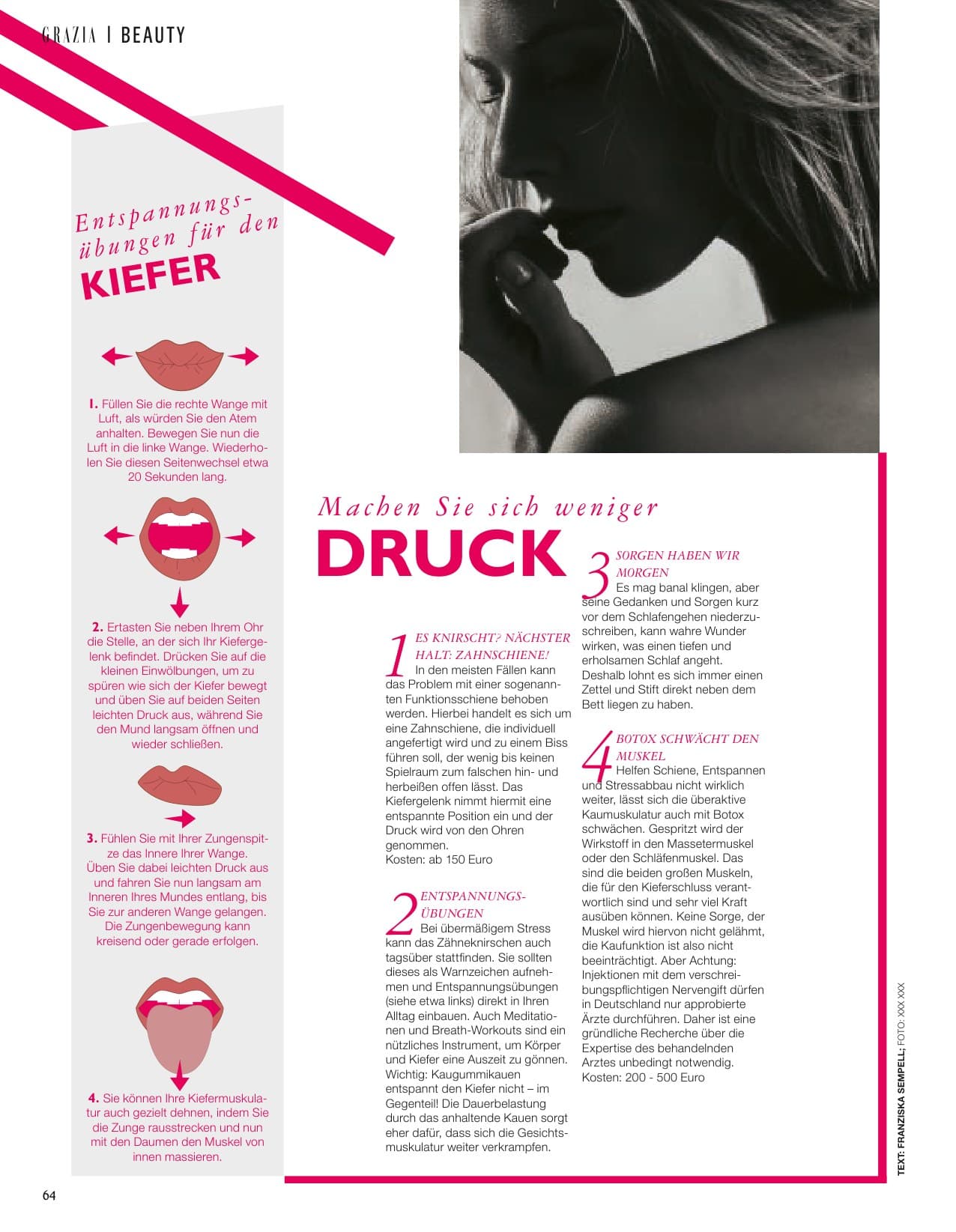 Grazia Beauty صفحة 64 تمارين استرخاء الفك