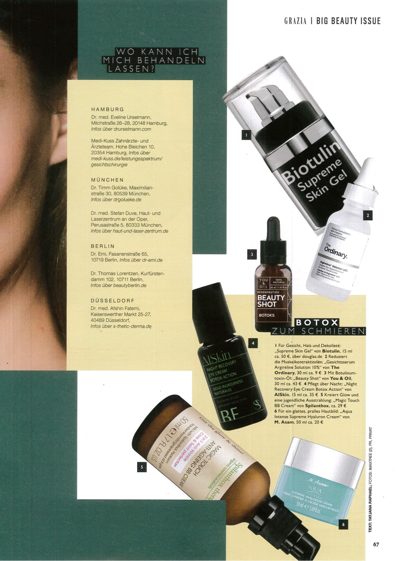 صفحة Grazia Beauty Botox zum Schmieren مع ذكر Medi-Kuss Hamburg