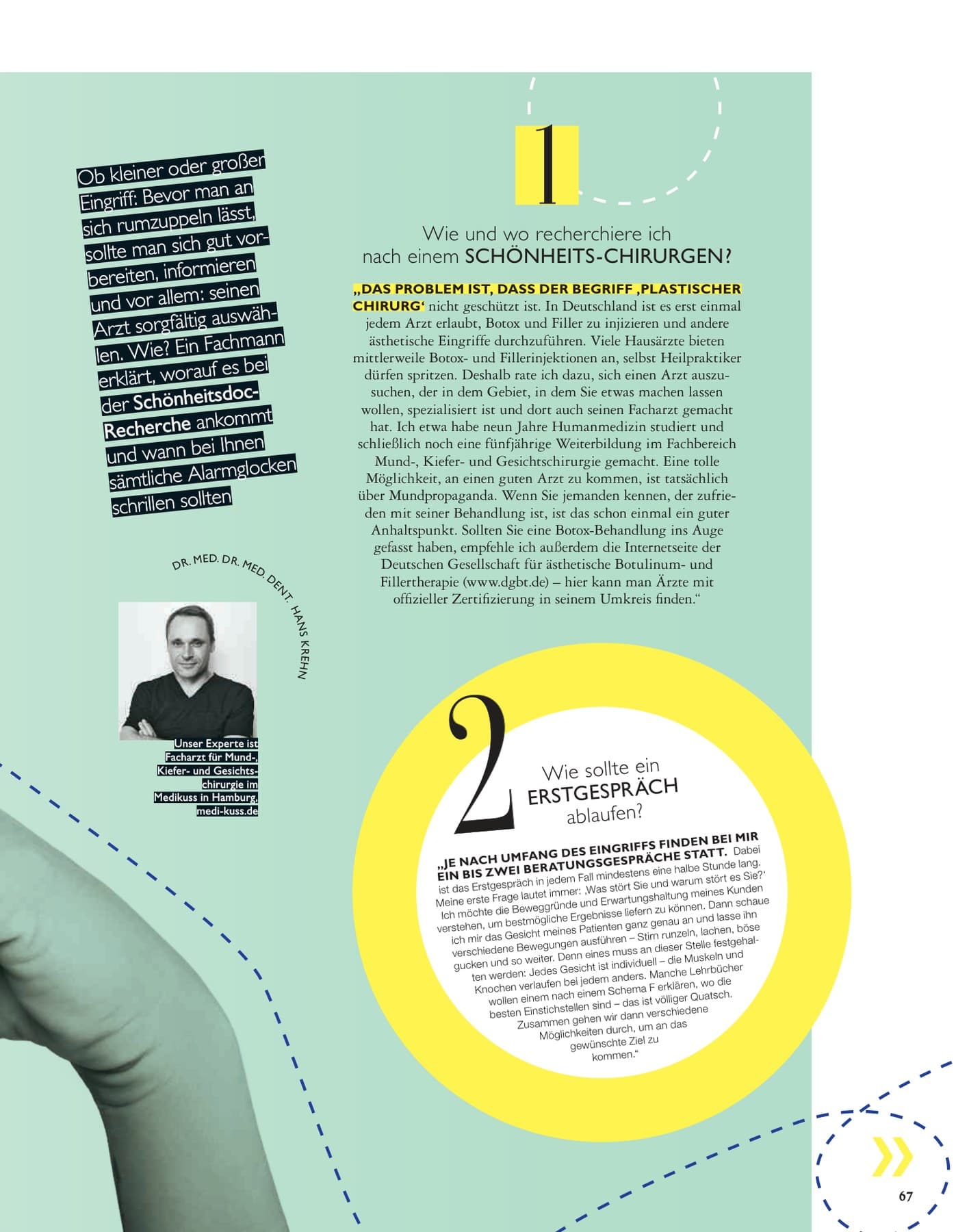 Grazia Beauty صفحة 67 مع تعليق متخصص من DR. MED. DR. MED. DENT. HANS KREHN