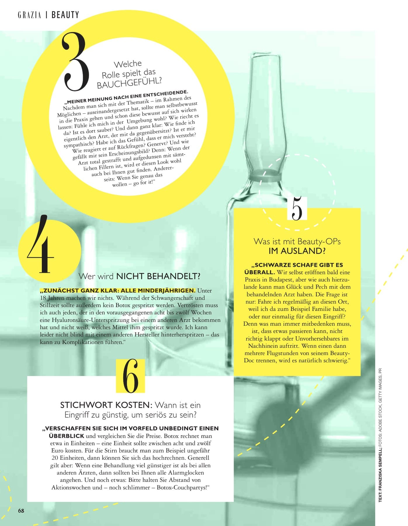 Grazia Beauty صفحة 68 عن الحدس والعلاجات في الخارج والتكاليف — تذكر عيادة بودابست القادمة