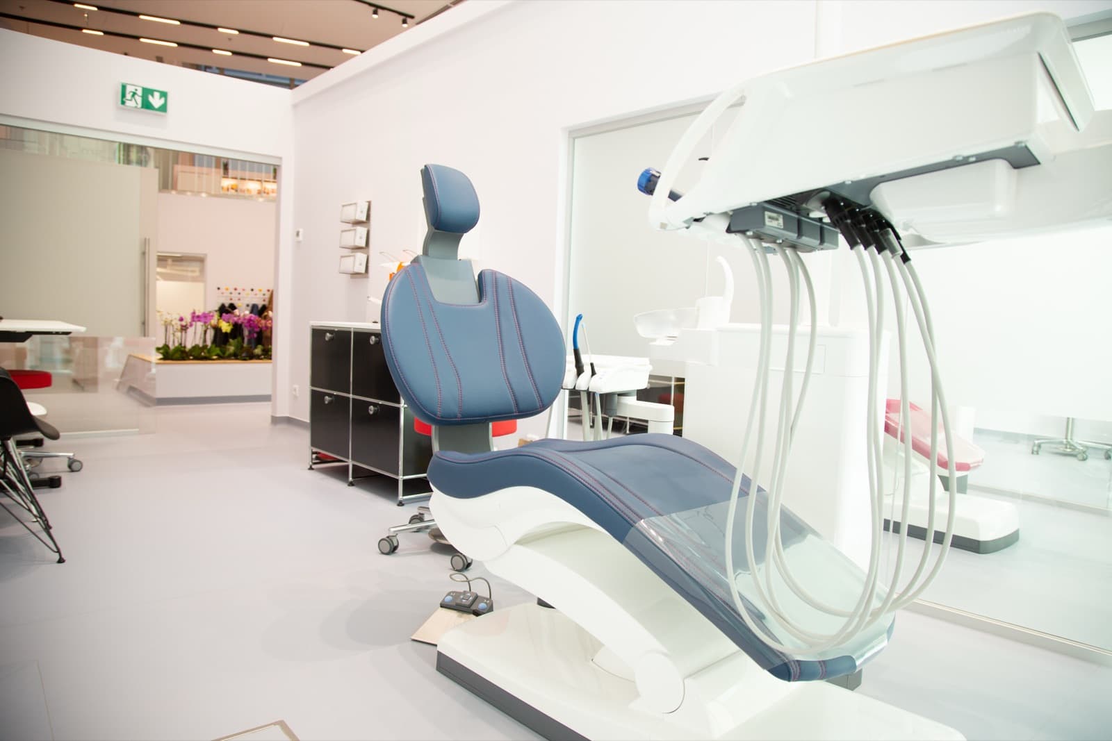 Dental treatment chair in a light treatment room.